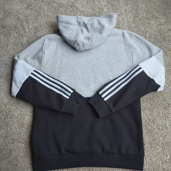 Adidas Grey Black White Logo Hoodie - Picture 2 of 3
